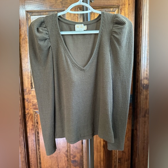 Nation LTD Tops - NATION LTD Long Sleeve, Poof Shoulder, Ribbed Top Size Small, Brown